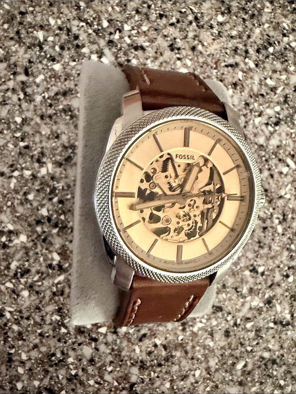Fossil Grant Automatic Black Skeleton Dial Brown Leather Watch ME3100
